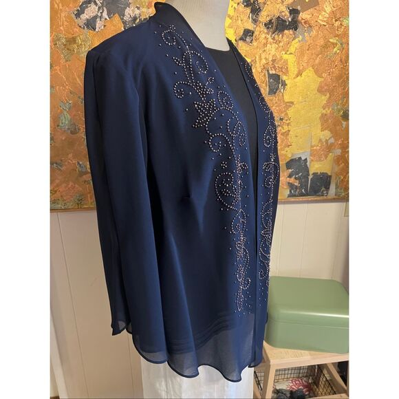 R & M Richard’s Plus Size Sheer Navy blue Beaded Evening Jacket 22W - Picture 4 of 9